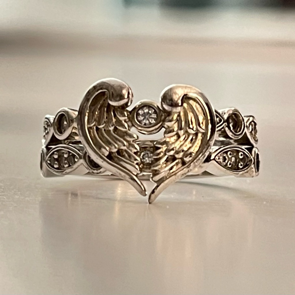 Women’s Interlocking Angel Feather Wings Creates Heart 2 Ring Set Sz 6 New Cz